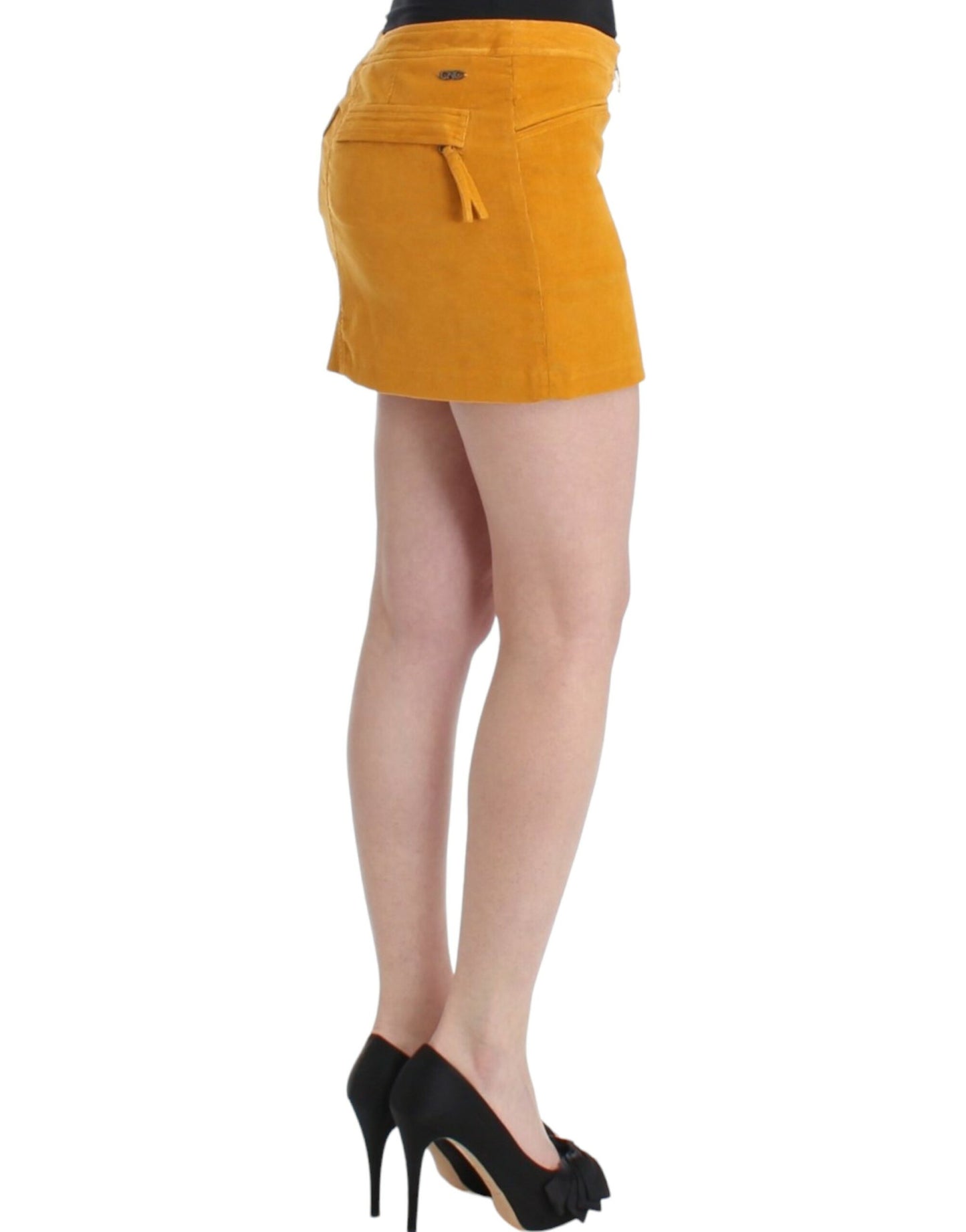 Costume National Chic Yellow Corduroy Mini Skirt