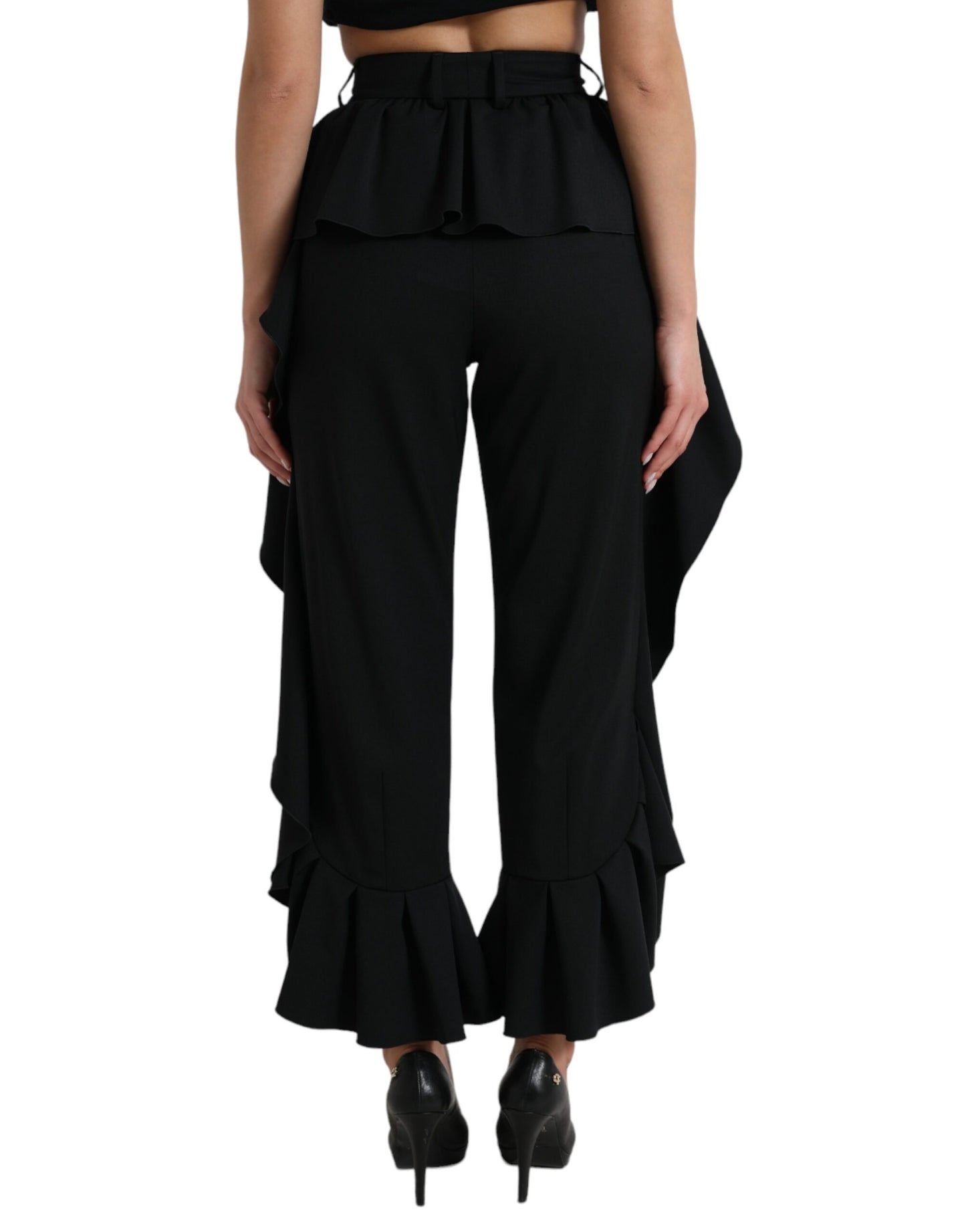 Dolce & Gabbana Elegant High Waist Ruffled Black Pants