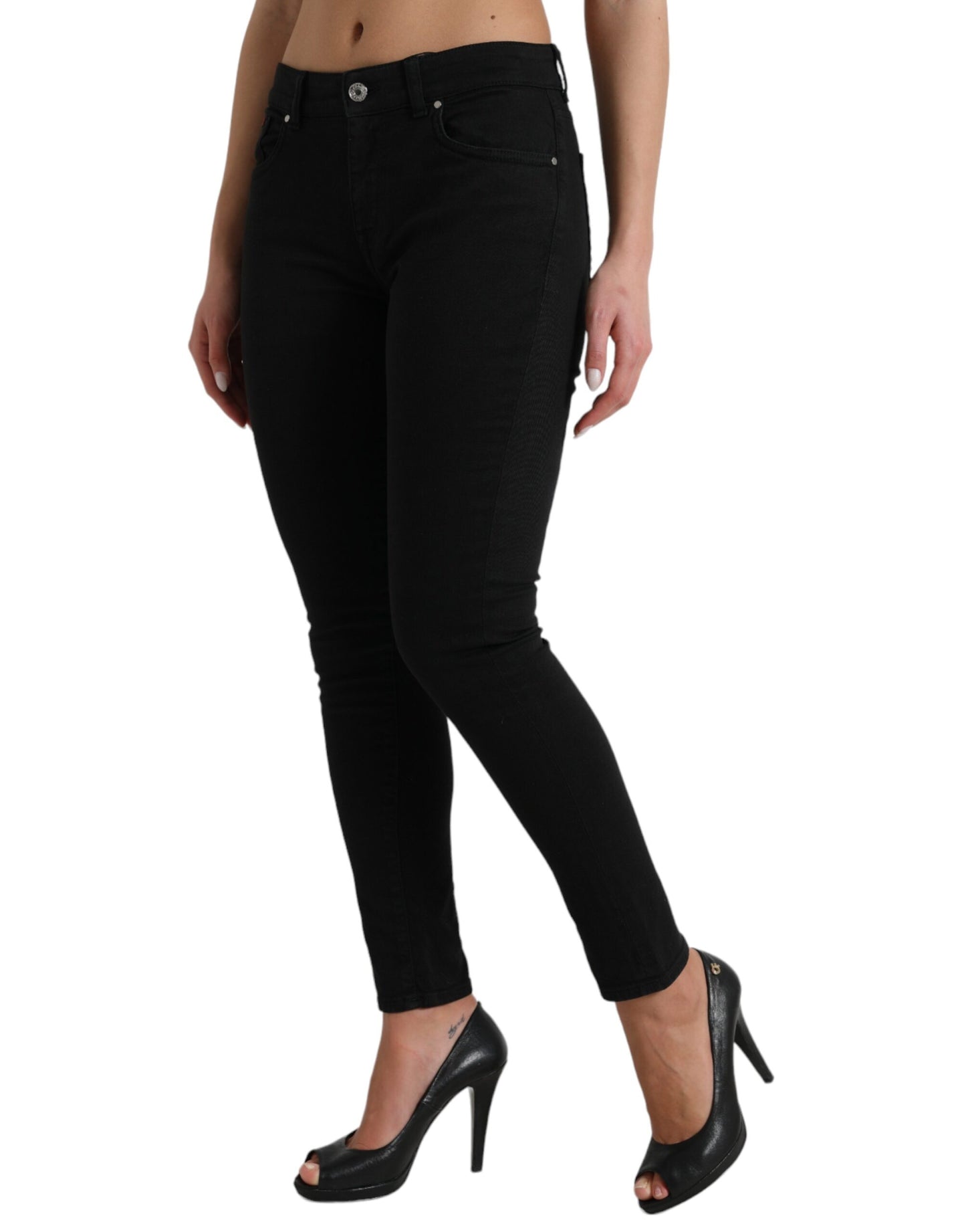 Dolce & Gabbana Elegant Mid Waist Black Skinny Jeans