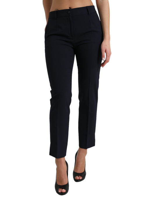 Dolce & Gabbana Elegant Mid Waist Tapered Pants in Blue