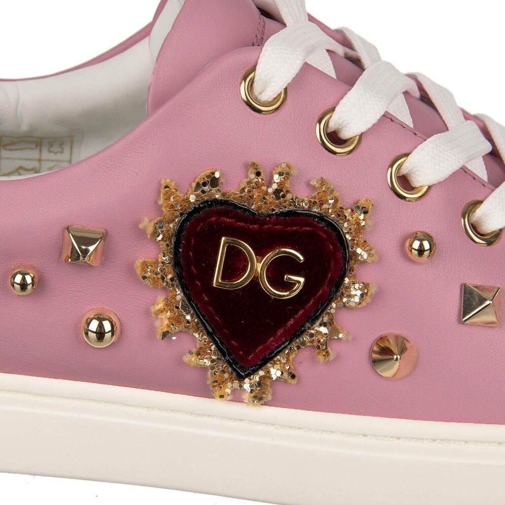 Dolce & Gabbana Antique Pink Nappa Calfskin Sneakers with Studs