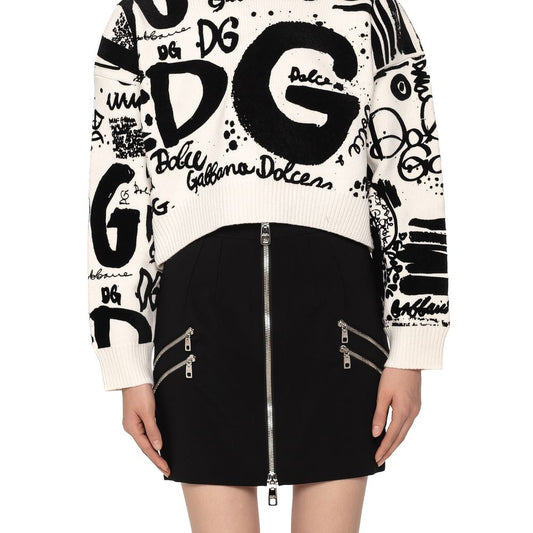 Dolce & Gabbana Chic Multi-Zipper Black Skirt with Leopard Lining