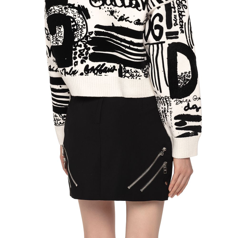 Dolce & Gabbana Chic Multi-Zipper Black Skirt with Leopard Lining