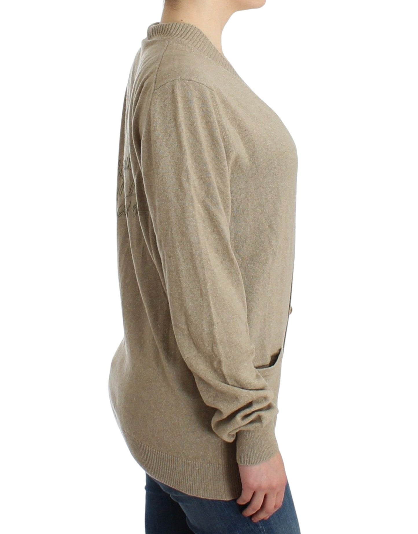 Ermanno Scervino Beige Deep V-Neck Luxury Cardigan