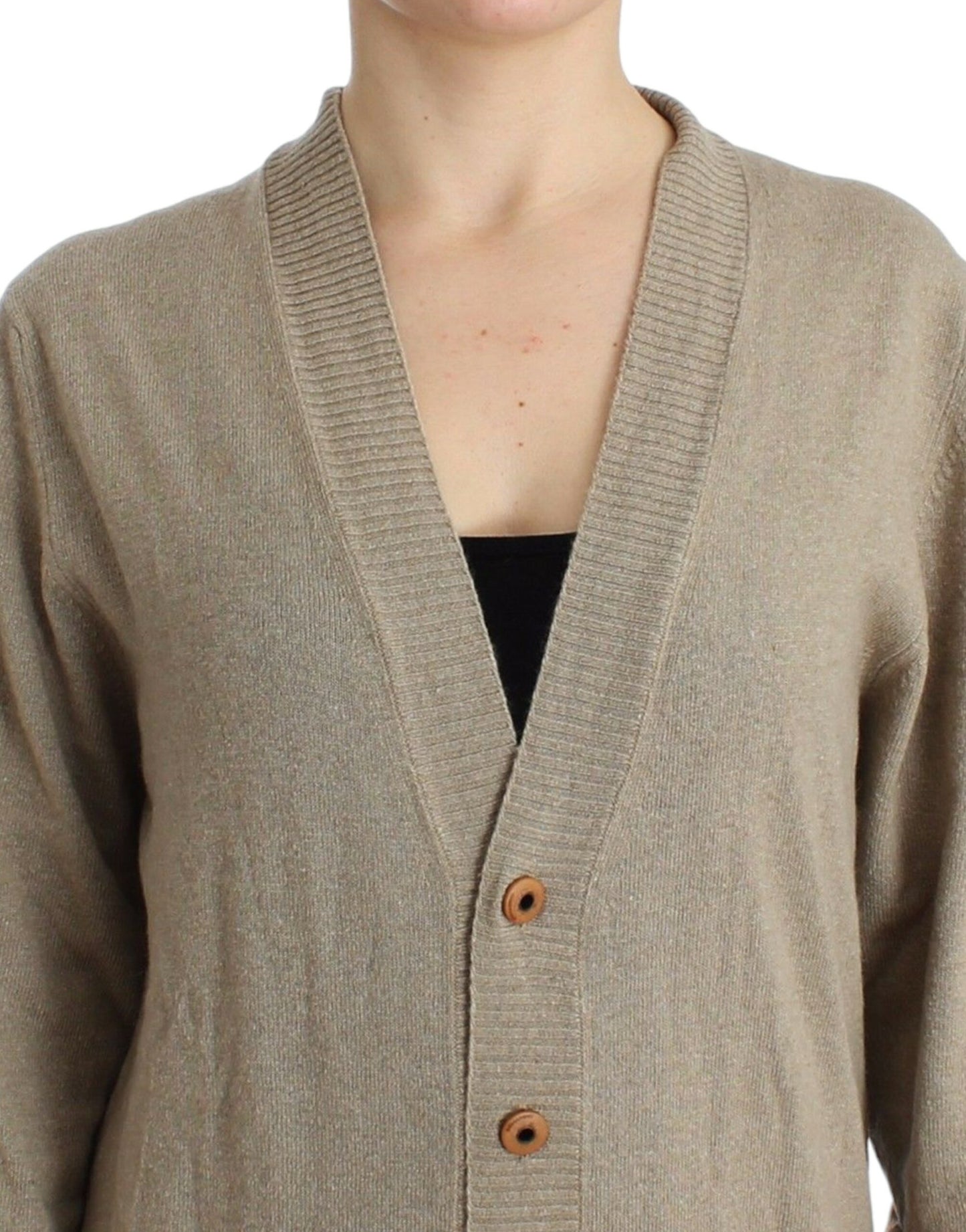 Ermanno Scervino Beige Deep V-Neck Luxury Cardigan