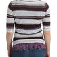 Ermanno Scervino Striped V-Neck Knit Top with Lace Hem