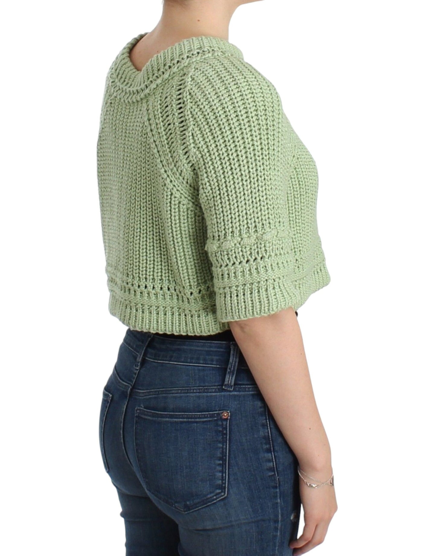 Ermanno Scervino Chic Green Cropped Cotton Sweater