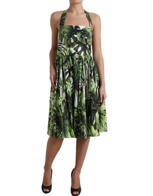 Dolce & Gabbana Elegant Green Halter Midi Dress