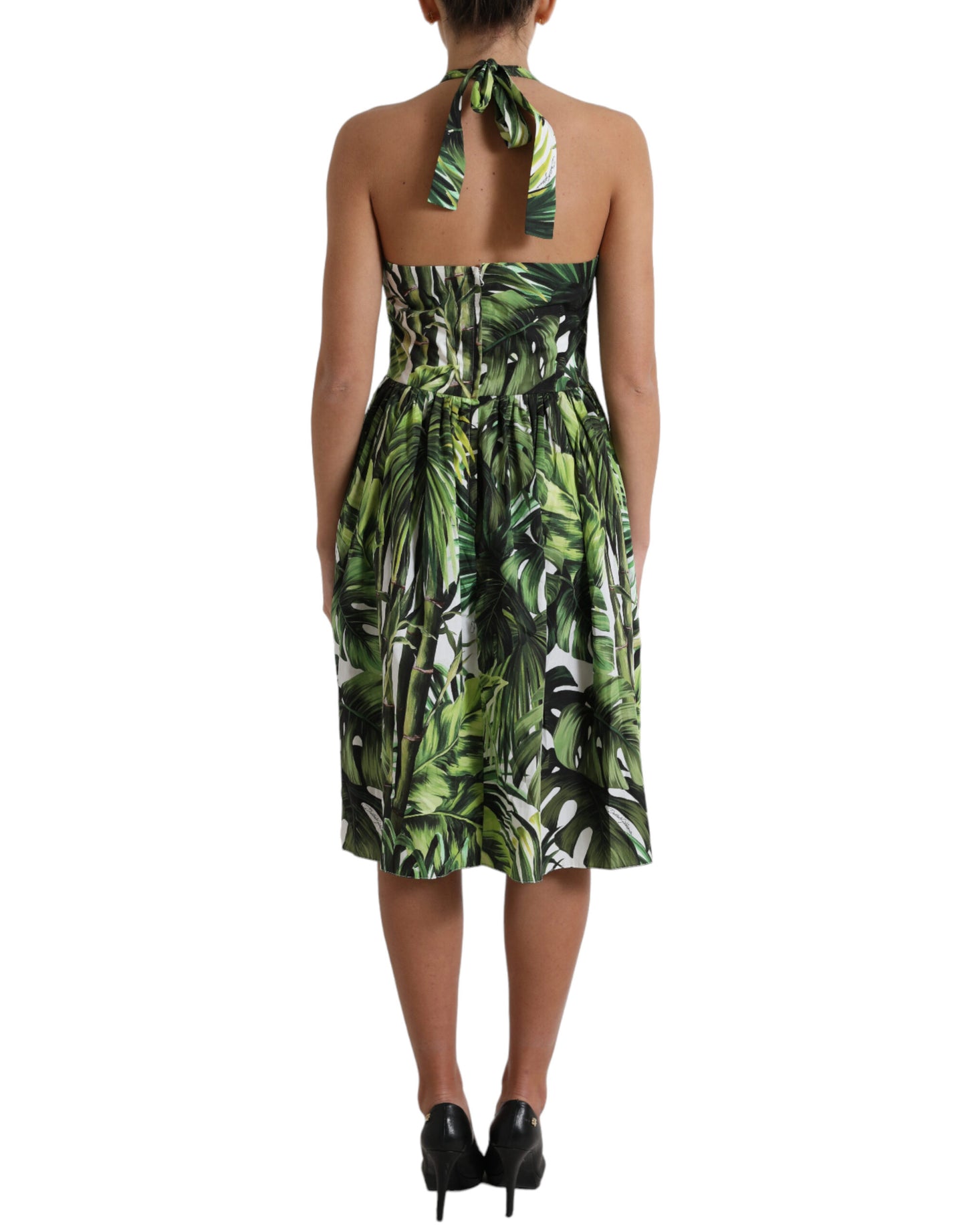 Dolce & Gabbana Elegant Green Halter Midi Dress