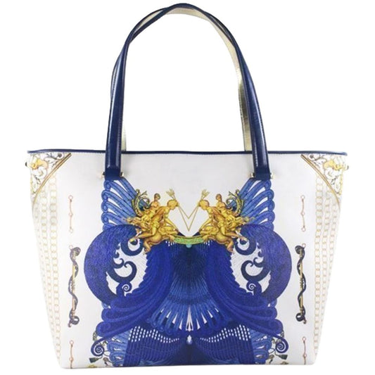 Cavalli Class Elegant Calfskin Shopper Bag with Graphic Print