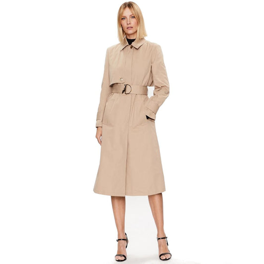 Patrizia Pepe Elegant Beige Cotton Coat with Waist Belt