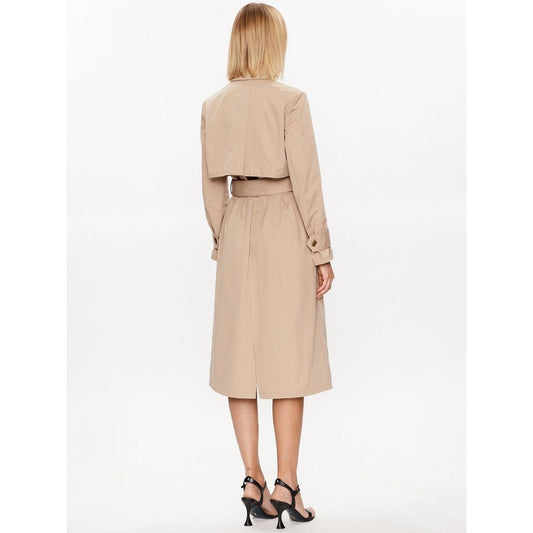 Patrizia Pepe Elegant Beige Cotton Coat with Waist Belt