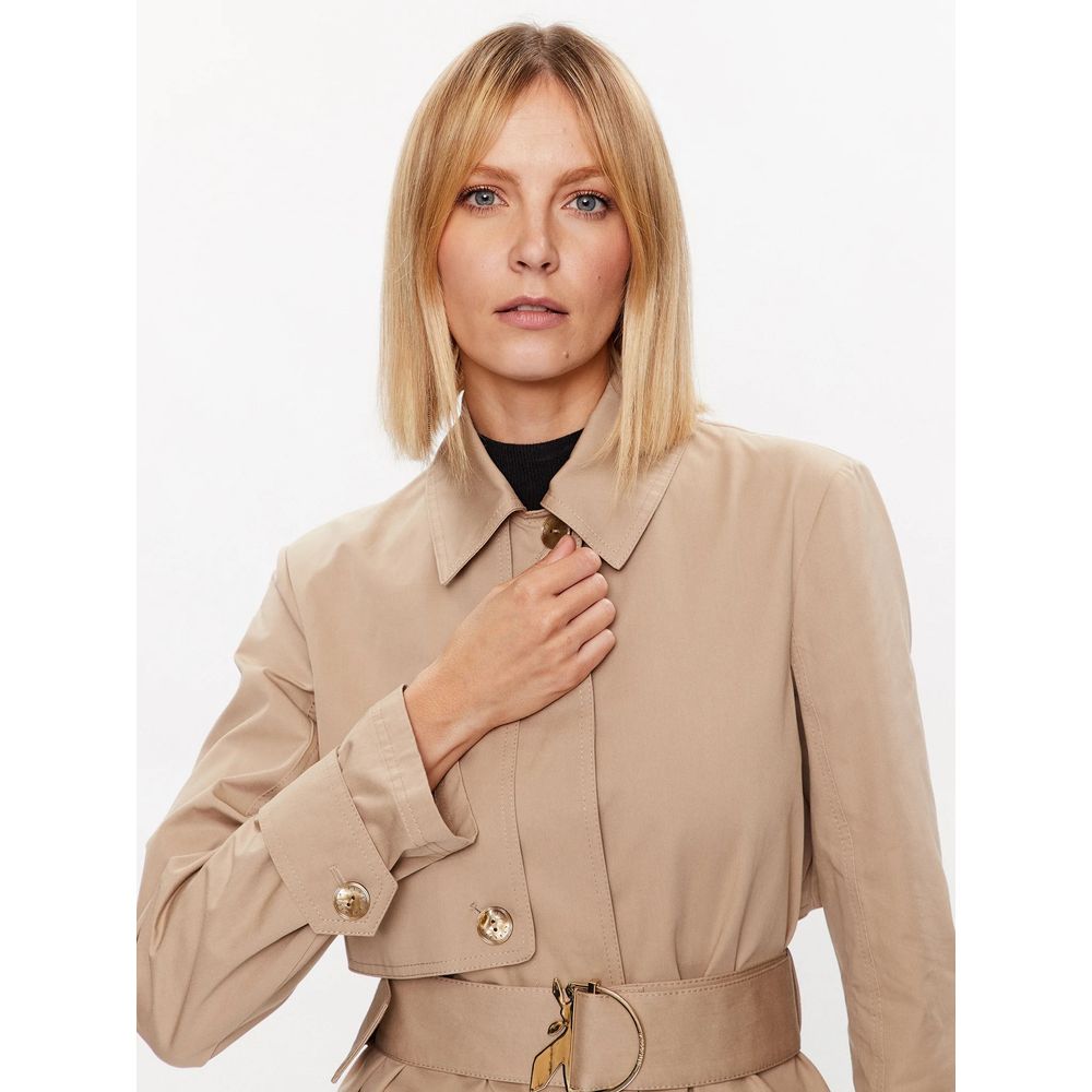 Patrizia Pepe Elegant Beige Cotton Coat with Waist Belt