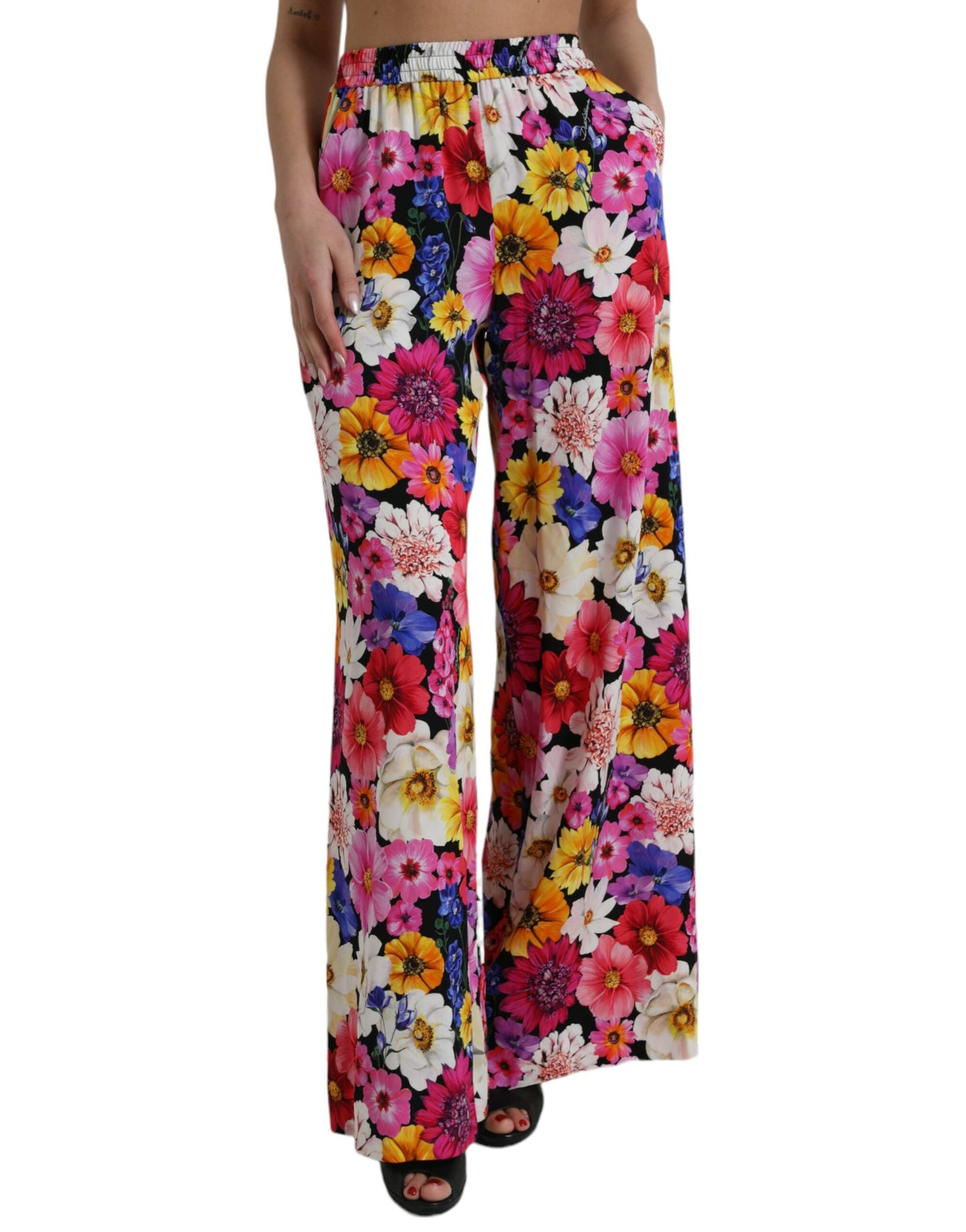 Dolce & Gabbana Elegant Floral Silk-Blend High Waist Pants