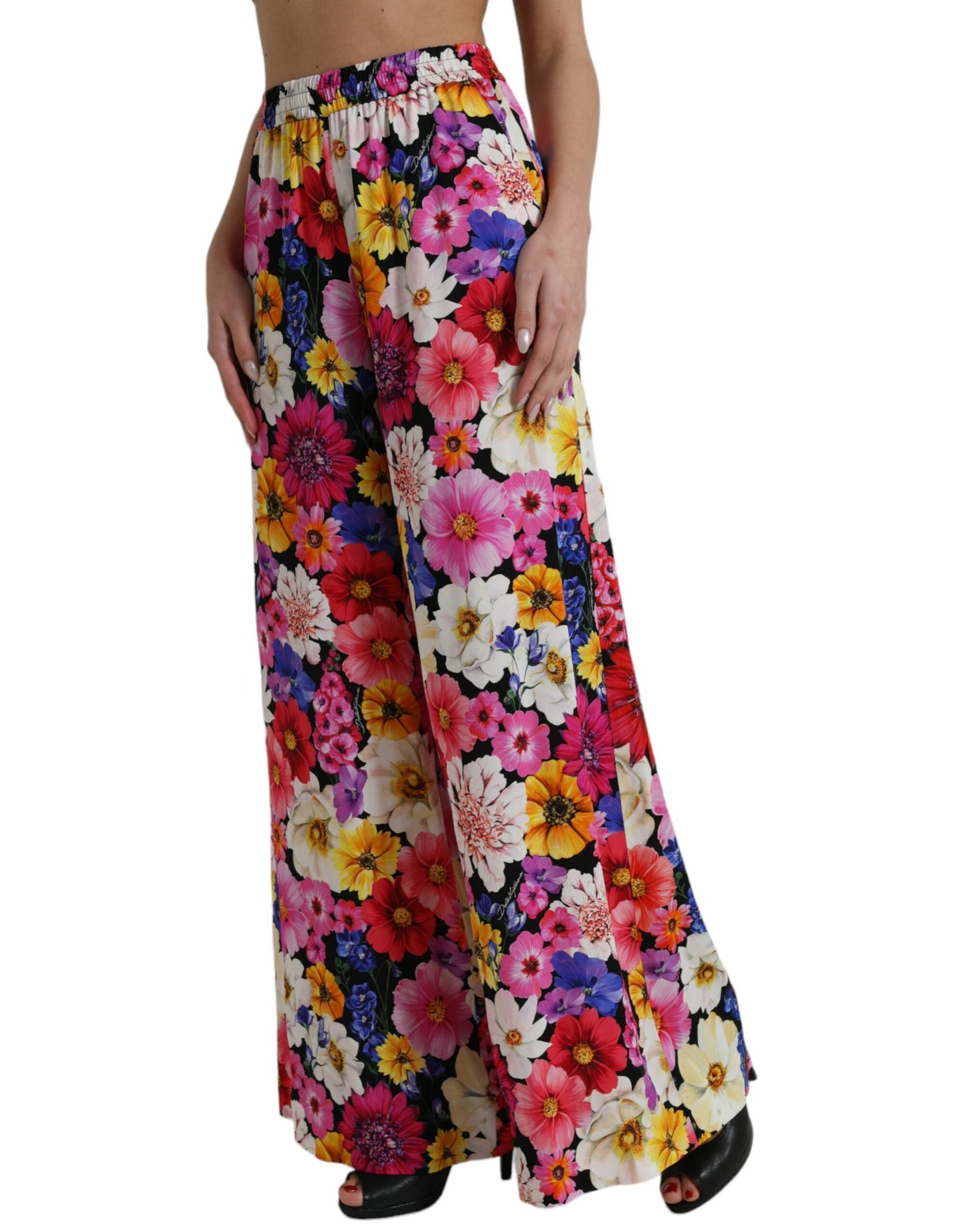 Dolce & Gabbana Elegant Floral Silk-Blend High Waist Pants