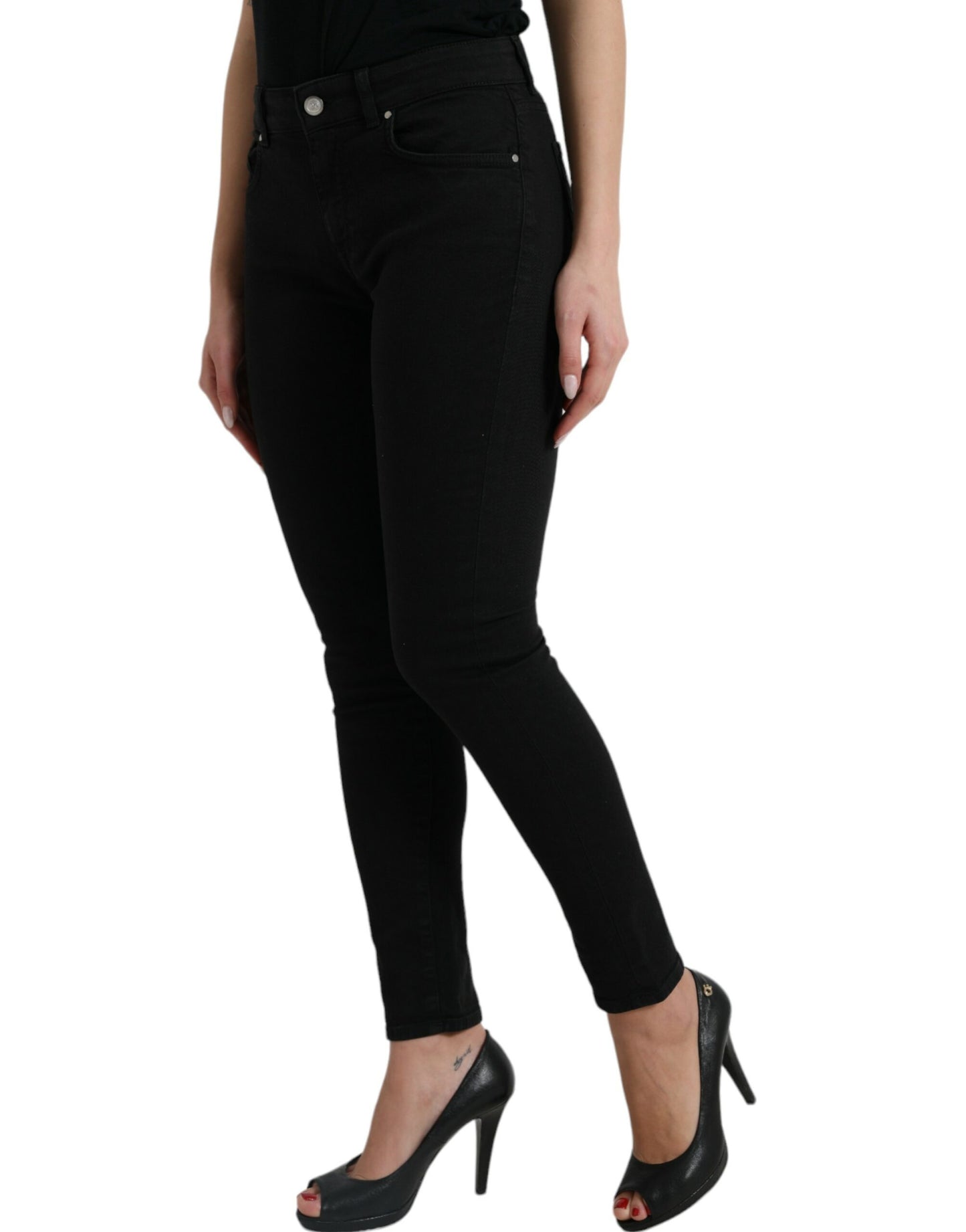 Dolce & Gabbana Elegant Black Mid Waist Stretch Jeans