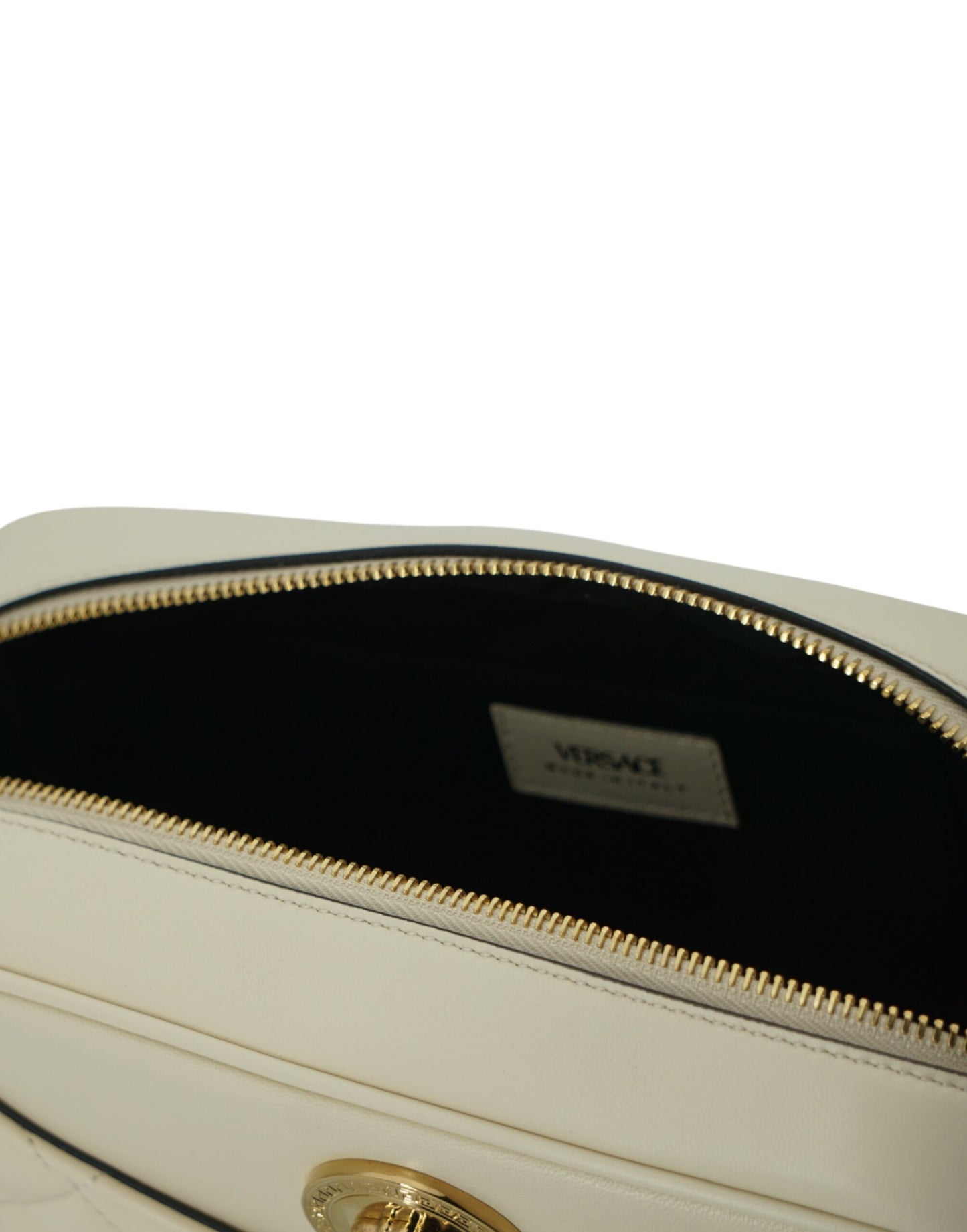 Versace Elegant White Leather Camera Shoulder Bag