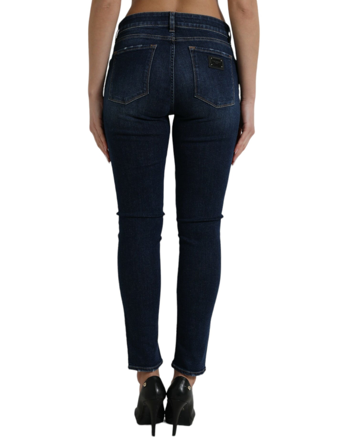 Dolce & Gabbana Elegant Dark Blue Mid Waist Stretch Jeans