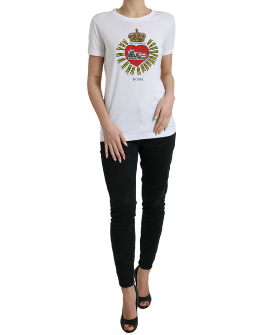 Dolce & Gabbana Chic White Cotton Heart Print Tee