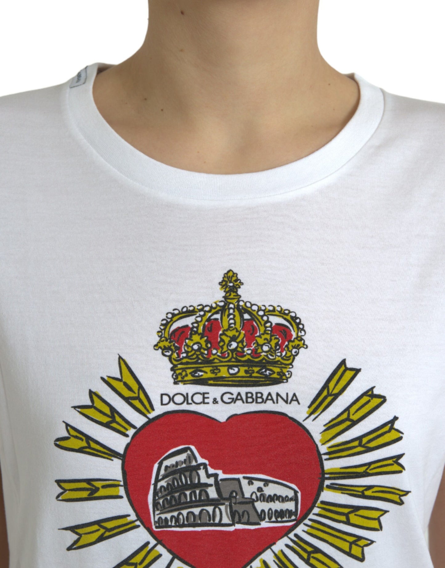 Dolce & Gabbana Chic White Cotton Heart Print Tee