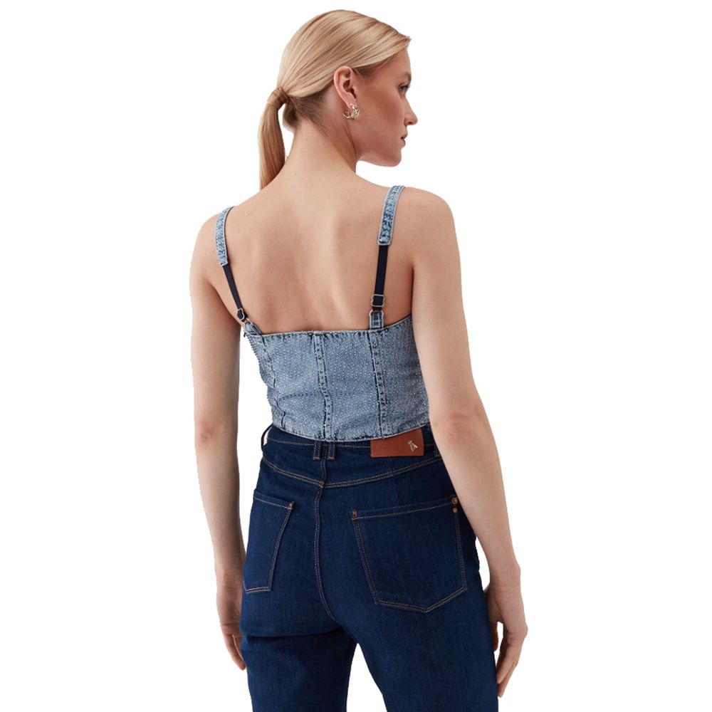 Patrizia Pepe Chic Rhinestone Studded Denim Top