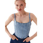 Patrizia Pepe Chic Rhinestone Studded Denim Top