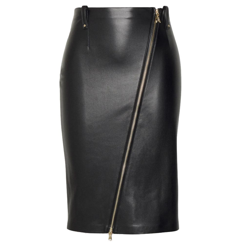 Patrizia Pepe Chic Faux Leather Midi Skirt with Diagonal Zip