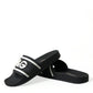 Dolce & Gabbana Chic Logo-Embossed Black Slides for Elegant Comfort