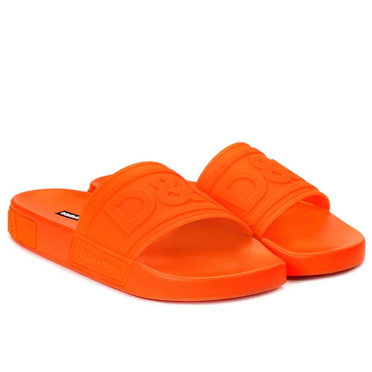 Dolce & Gabbana Chic Orange Logo Print Rubber Slippers