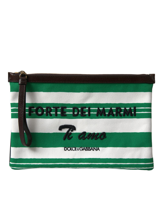 Dolce & Gabbana Elegant Striped Leather-Trim Pouch