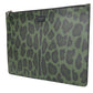 Dolce & Gabbana Elegant Green Leopard Print Calf Leather Clutch