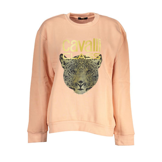 Cavalli Class Chic Pink Fleece Crew Neck Sweatshirt