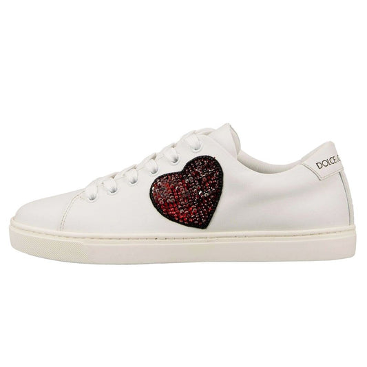 Dolce & Gabbana Chic White Calfskin Sneakers with Love Accents