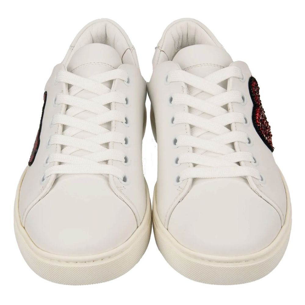 Dolce & Gabbana Chic White Calfskin Sneakers with Love Accents