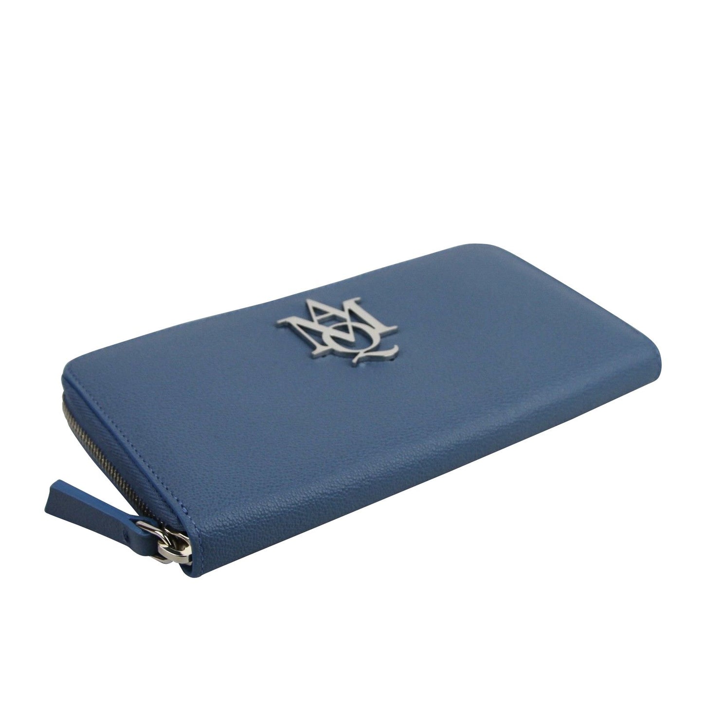 Alexander McQueen Women's Gold Logo Blue Leather Zip Around Wallet