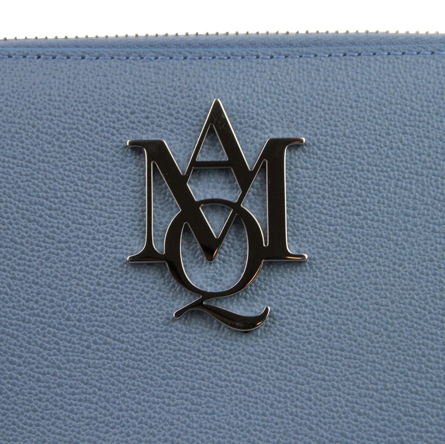 Alexander McQueen Women's Gold Logo Blue Leather Zip Around Wallet