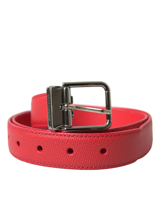 Dolce & Gabbana Elegant Red Leather Waist Belt with Logo Buckle