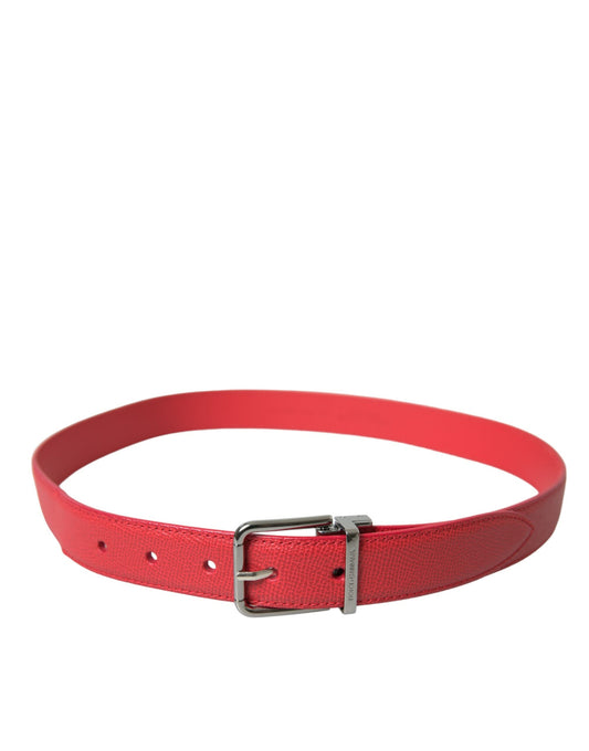 Dolce & Gabbana Elegant Red Leather Waist Belt with Logo Buckle