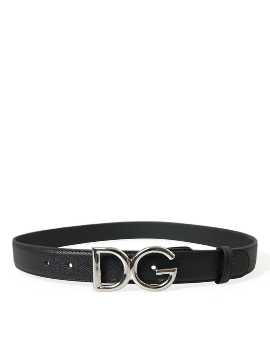 Dolce & Gabbana Elegant Black Leather Waist Belt with Logo Buckle