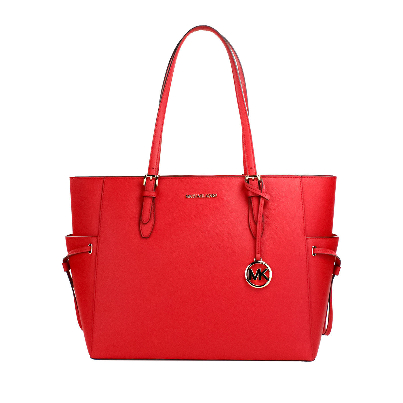 Michael Kors Gilly Large Bright Red Leather Drawstring Travel Tote Bag Purse