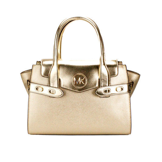 Michael Kors Carmen Medium Pale Gold Saffiano Leather Satchel Purse Bag