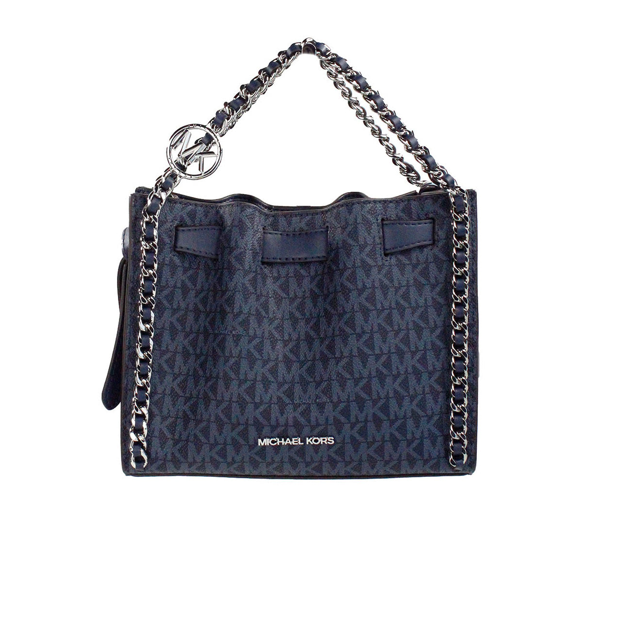 Michael Kors Mina Small Belted Navy Signature PVC Chain Inlay Crossbody Bag