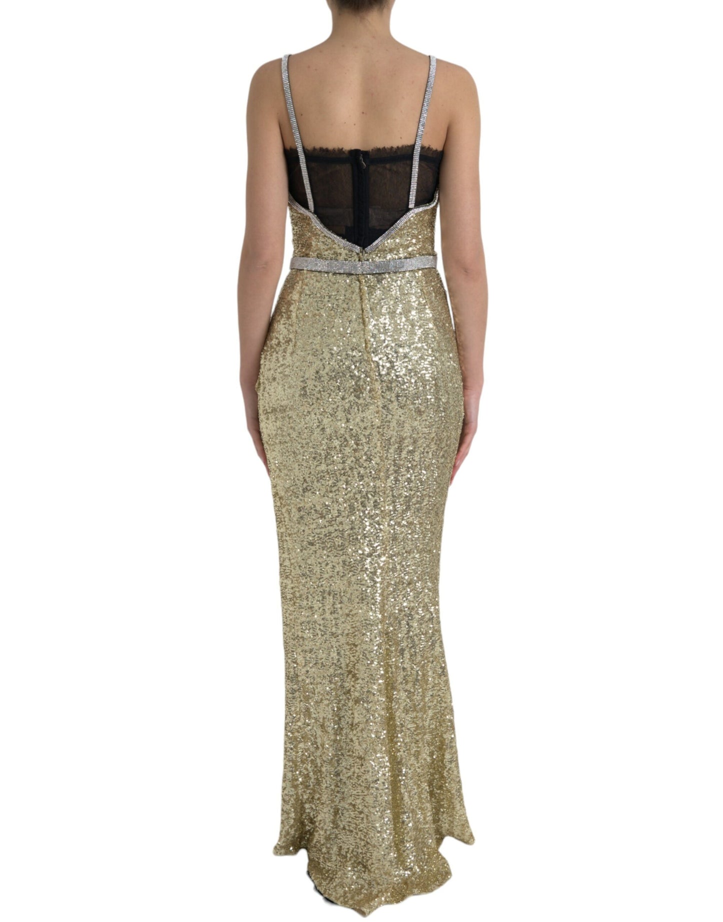 Dolce & Gabbana Golden Sequin Evening Dress with Silk Blend Lining