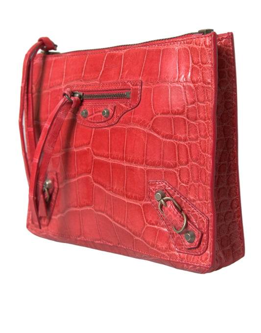 Balenciaga Exotic Red Alligator Leather Clutch