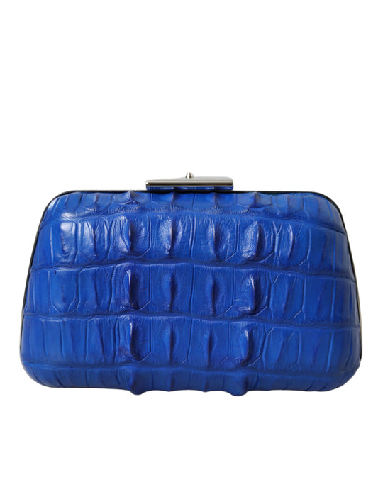 Balenciaga Electric Blue Crocodile Skin Clutch