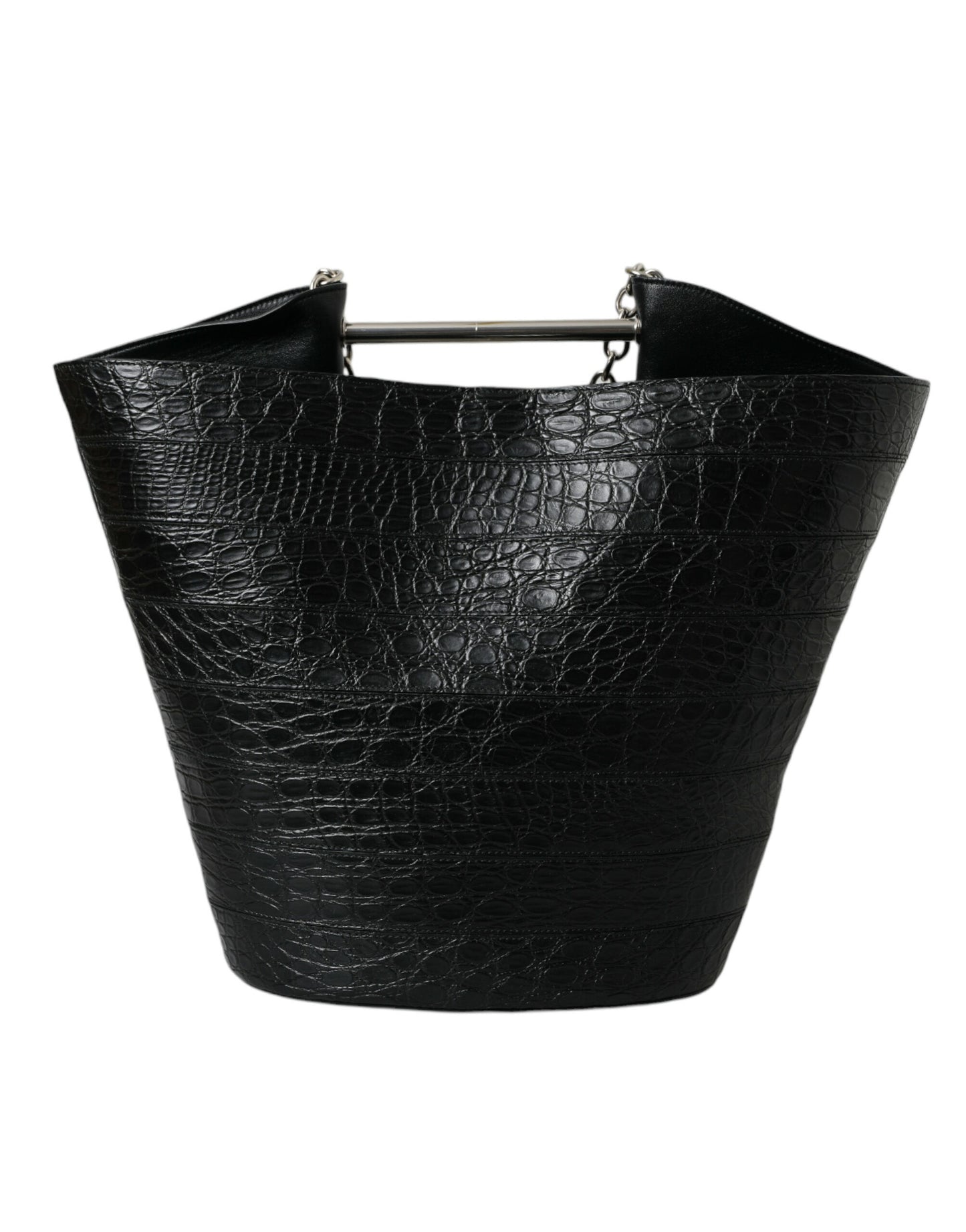 Balenciaga Elegant Black Crocodile Leather Maxi Bucket Bag