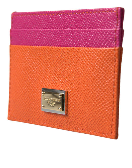 Dolce & Gabbana Pink Orange Heart Sequin Leather Logo Card Holder Wallet