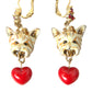 Dolce & Gabbana Gold Brass Heart Dog Red Crystal Dangling Earrings