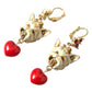 Dolce & Gabbana Gold Brass Heart Dog Red Crystal Dangling Earrings