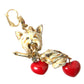 Dolce & Gabbana Gold Brass Heart Dog Red Crystal Dangling Earrings